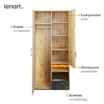 QUBIC QB-03 - Szafa 2D1S Z Oświetleniem Dąb Artisan/Stal/Silk Flou