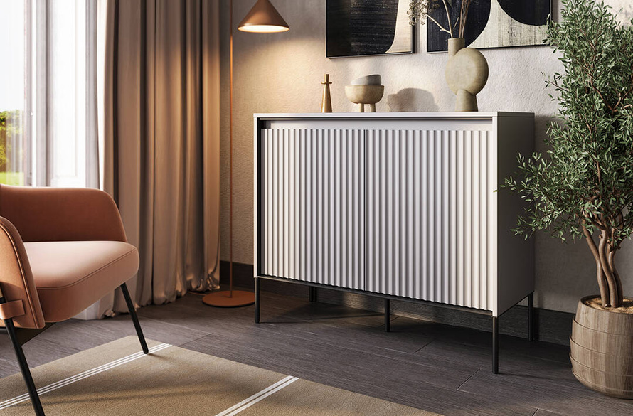 TREND TR-02 - Komoda 2-drzwiowa Z Oświetleniem Biała/Czarna