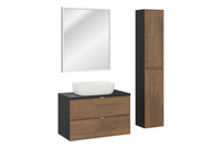 Zestaw Szafka Pod Umywalkę z Blatem 80 cm i Umywalka Nablatowa oraz Lustro LED i 2 Półsłupki Talia Casella Czarny Mat