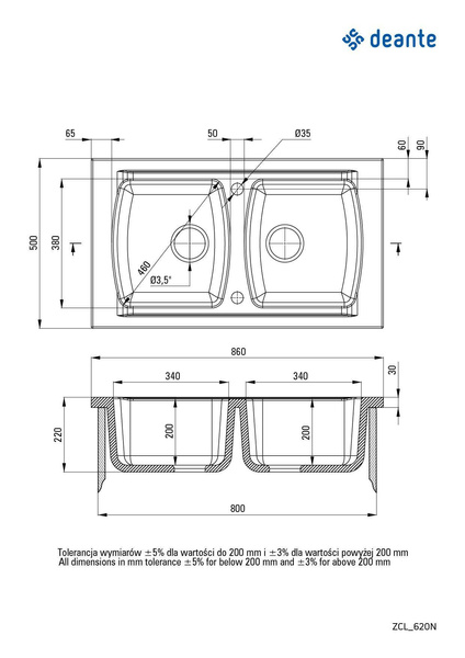Zlewozmywak ceramiczny 2-komorowy Lusitano