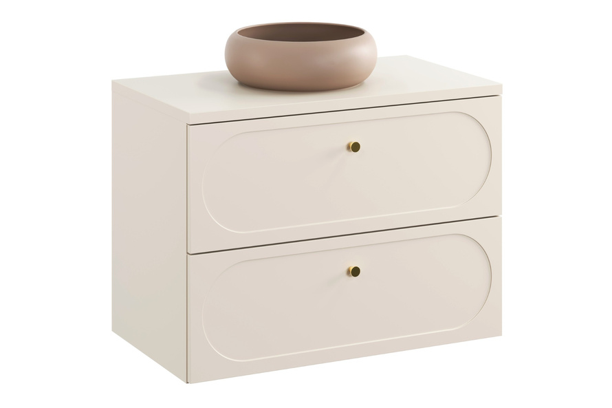 Zestaw Szafka Pod Umywalkę z Blatem 80 cm 2 Szuflady i Umywalka Nablatowa Donna Sand