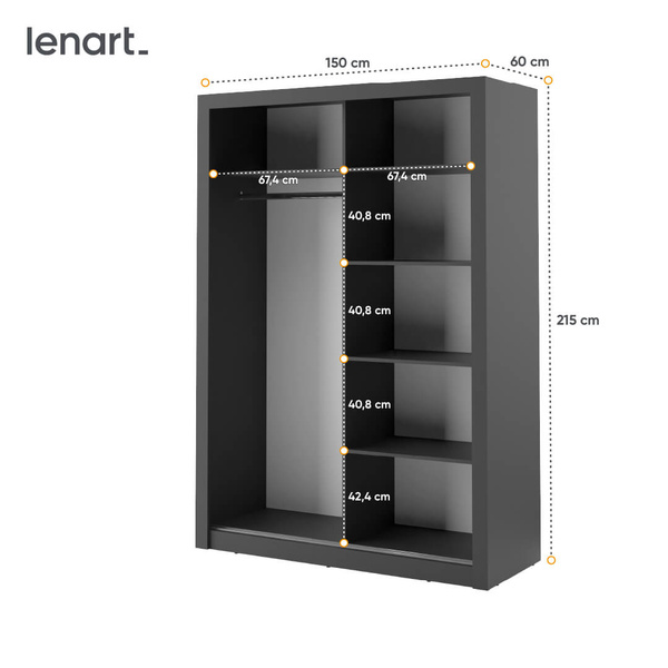ARTI AR-04 - Szafa Przesuwna 2-drzwiowa 150 cm Czarna