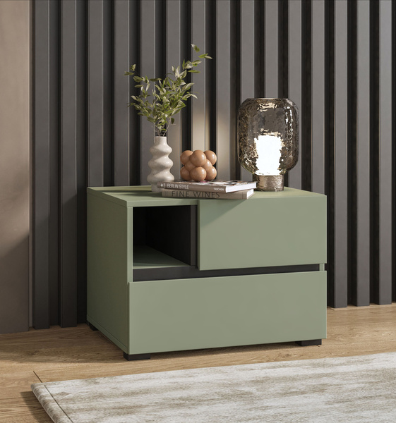 Cross S - Szafka Nocna 2 Szuflady Zgaszona Zieleń Czarny