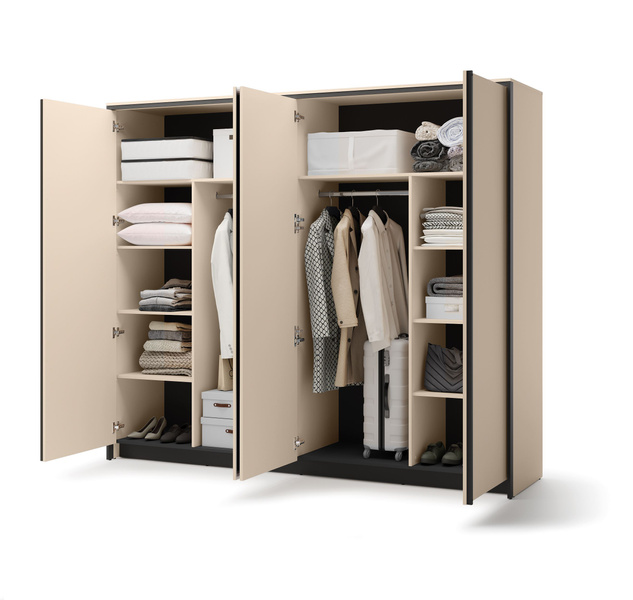 ENNA EN-06 - Szafa 4-drzwiowa z Oświetleniem LED Beżowy Mat Czarny Mat