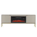 ASPEN-02 - Komoda RTV 2D z Kominkiem Elektrycznym Kaszmir Złoty Stelaż