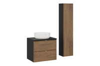 Zestaw Szafka z Blatem 60 cm i Umywalka Nablatowa oraz Słupek Wysoki Talia Casella Czarny Mat