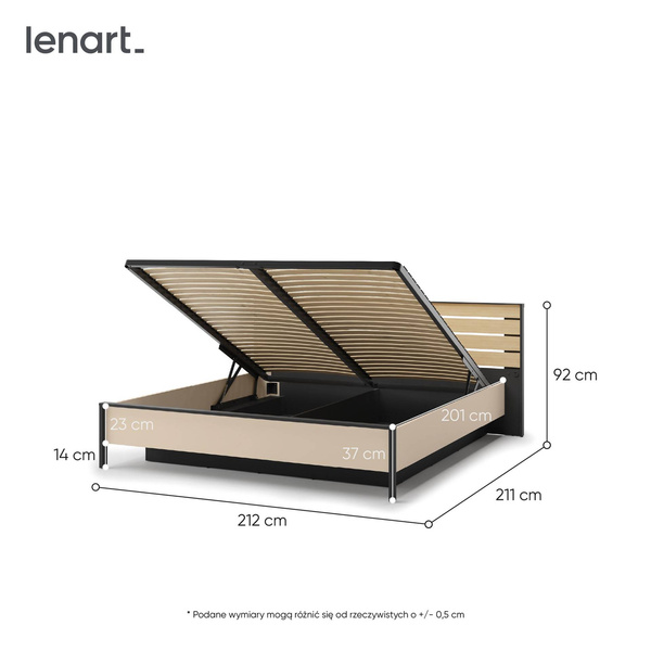 ENNA EN-02(180) - Łóżko 180 cm ze Stelażem i Oświetleniem LED Beżowy Czarny