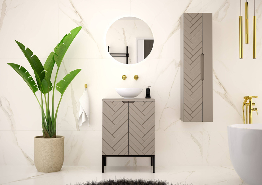ASPEN-09 - Szafka pod Umywalkę z Blatem 2D 60cm Kaszmir Zestaw-1 Czarny Stelaż