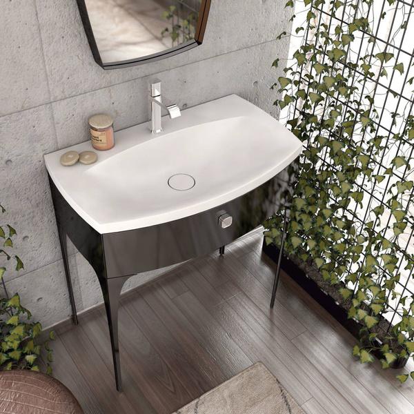 Oristo Szafka z umywalką w białym macie 82 cm Z NÓŻKAMI 1S LOUIS granatowa mat