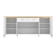 Lazio LAZK03 – Komoda 4D2S z Oświetleniem LED Biały Alpejski/Biały Połysk/Złoty