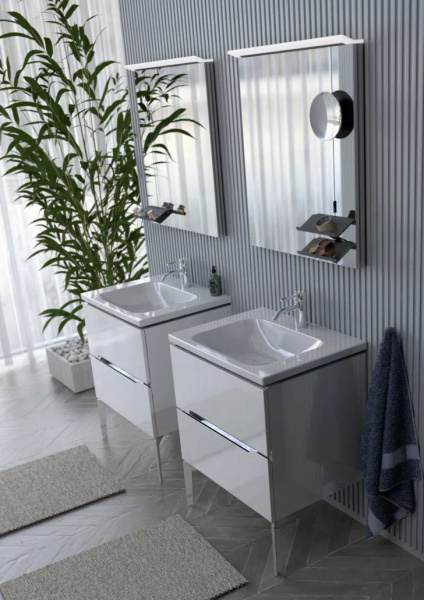 Oristo Szafka Z Umywalką 80 cm SILVER UNI Biały Połysk Listwa Chrom Połysk