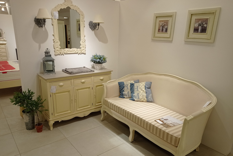 Rimini 08 Komoda 3D/3S prowansalska kremowa beżowy blat drewno/mdf