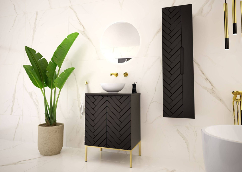 ASPEN-09 - Szafka pod Umywalkę z Blatem 2D 60cm Czarny Mat Zestaw-1 Złoty Stelaż