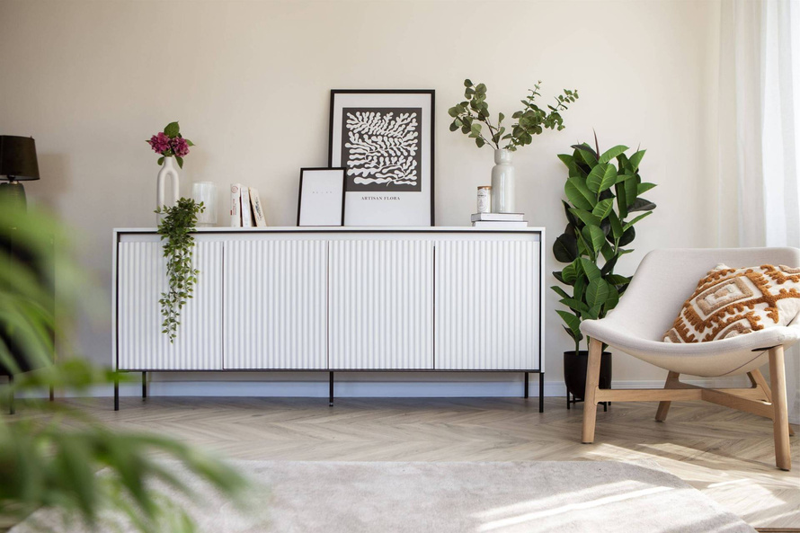 TREND TR-04 - Komoda 4-drzwiowa Z Oświetleniem Biała/Czarna