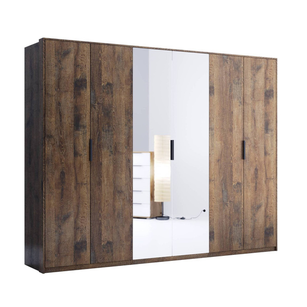 Quadro KV-16-OF - Szafa 6-drzwiowa z Lustrem Dąb Frigate 200x270 cm