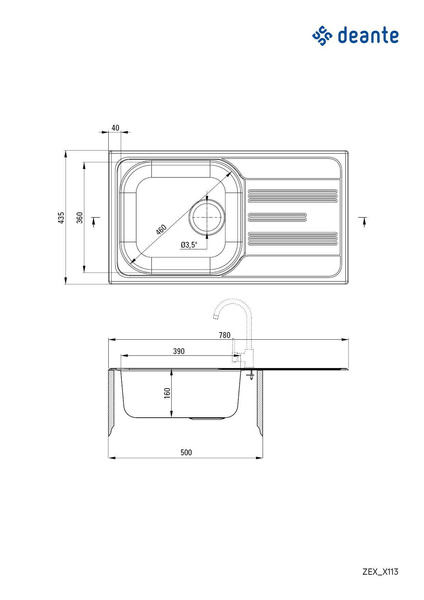 Zlewozmywak stalowy 1-komorowy z ociekaczem Xylo