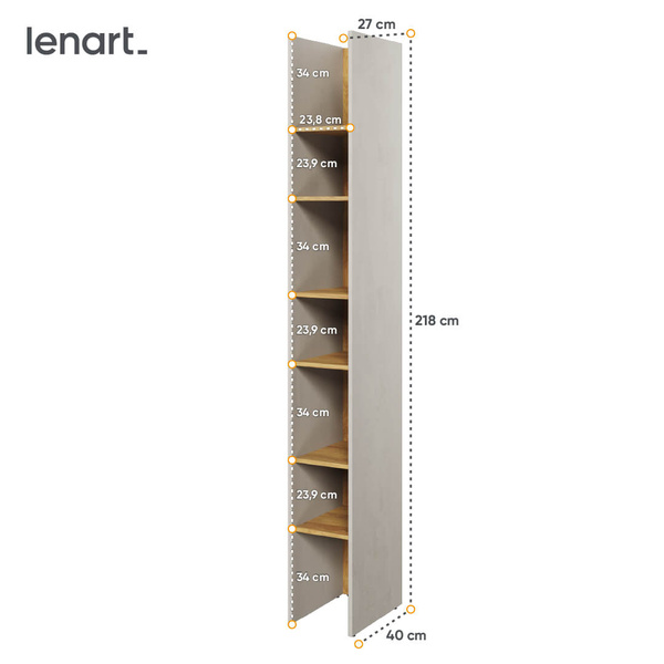 TEEN FLEX TF-03 - Regał Wąski 27 cm Silk Flou/Hikora Naturalna