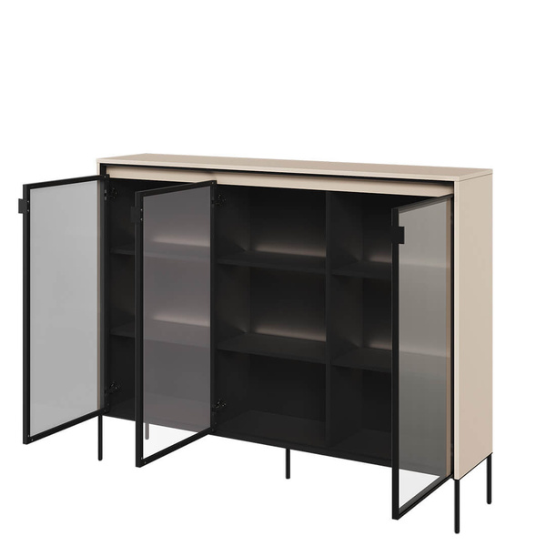 TREND TR-08 - Komoda 3-drzwiowa Z Oświetleniem Beż Piaskowy/Czarny