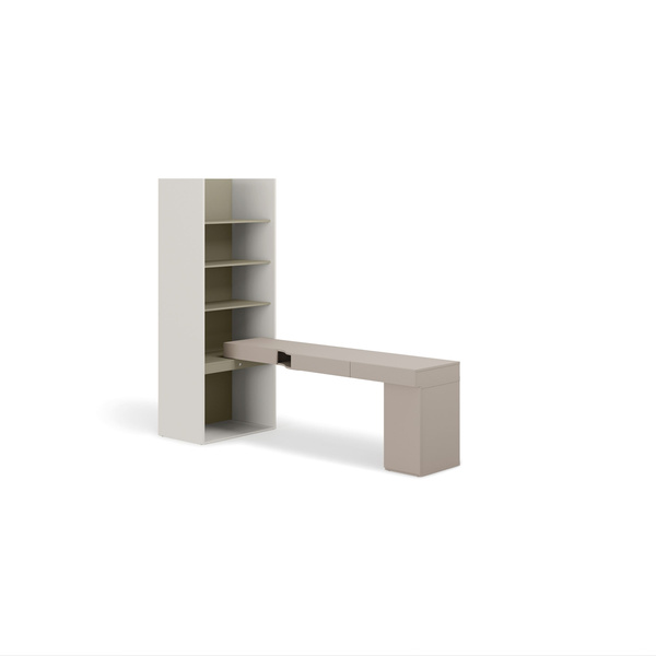 WOOW SET-WOS9PE - Zestaw Kontenerek i Biurko Prawe/Regał Szampan/Eukaliptus