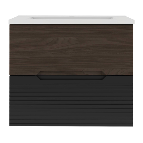 AVELLA-02 - Szafka z Umywalką 2S 60cm Czarny Mat Orzech Zestaw-3