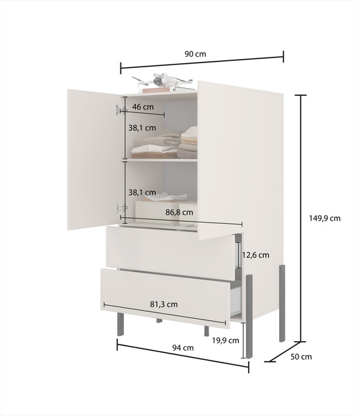 Jukon S - Bieliźniarka 2D2S Kaszmir Czarne Metalowe Nogi