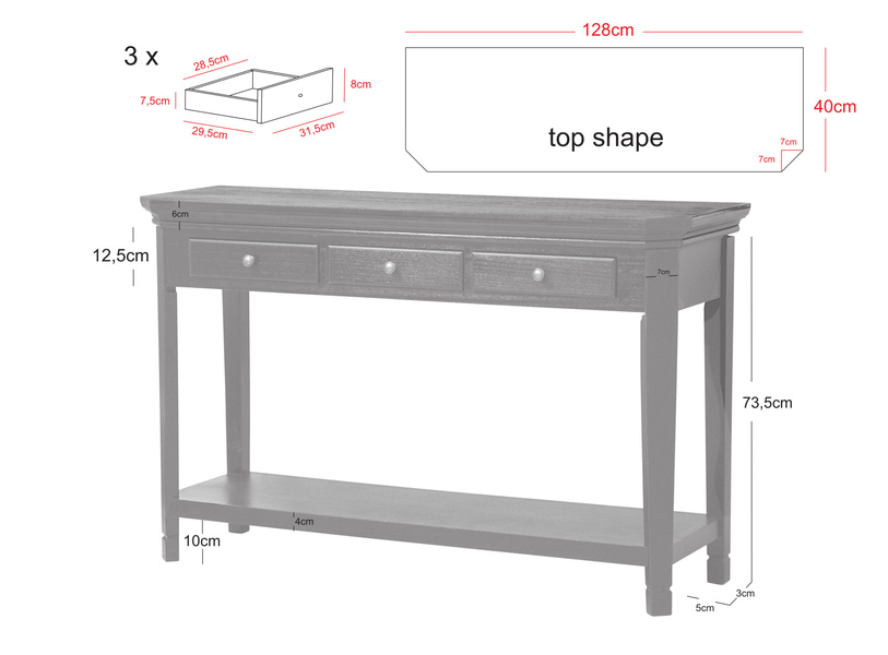 Cesena CE012 Konsola 3S z półką klasyczna czarna metalowe uchwyty drewno/mdf