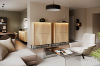 FLOW FW-04 - Komoda 4D z Oświetleniem Dąb Vincenza Bielona Czarny Mat