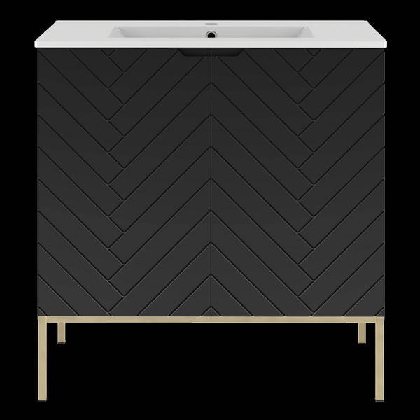 ASPEN-08 - Szafka z Umywalką 2D 80cm Czarny Mat Zestaw-3 Złoty Stelaż