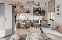 POK PO-13 - Łóżko Górne z Materacem Grafit/Buk Ibsen/Szary Jasny