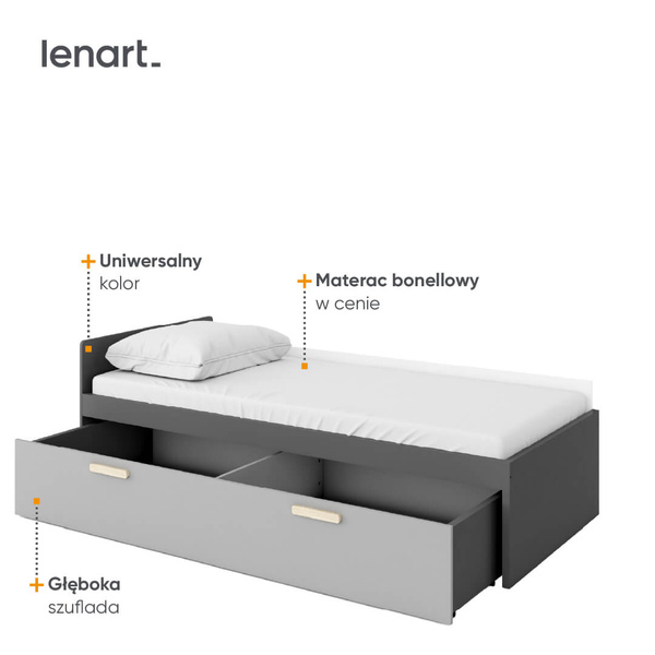POK PO-15 - Szuflada Do Łóżka Grafit/Buk Ibsen/Szary Jasny