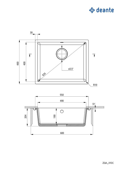 Zlewozmywak granitowy 1-komorowy podwieszany Corda