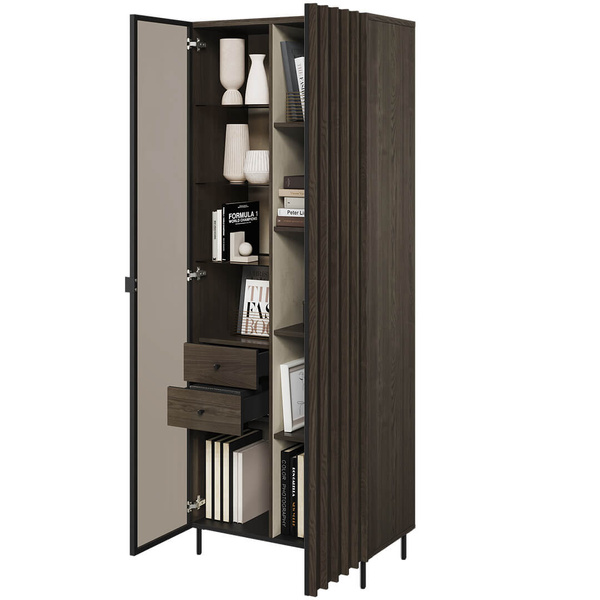 PIEMONTE PE-02 - Witryna 1D1W2S Z Oświetleniem Jesion Portland/Czarny