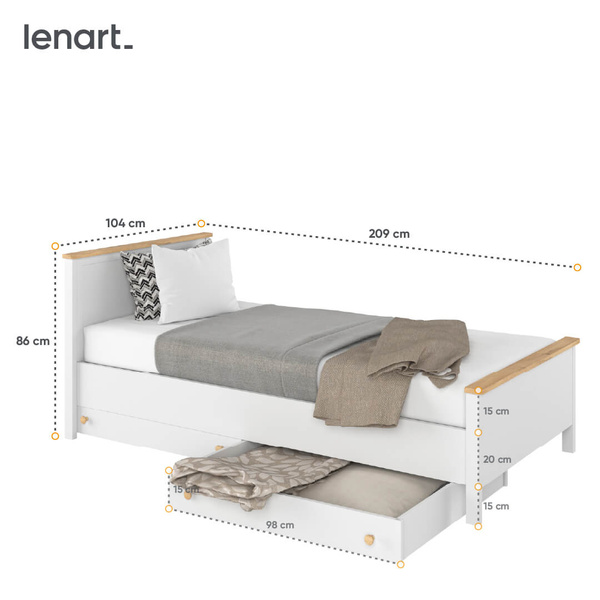 STORY SO-08 - Łóżko z Materacem Białe/Dąb Nash