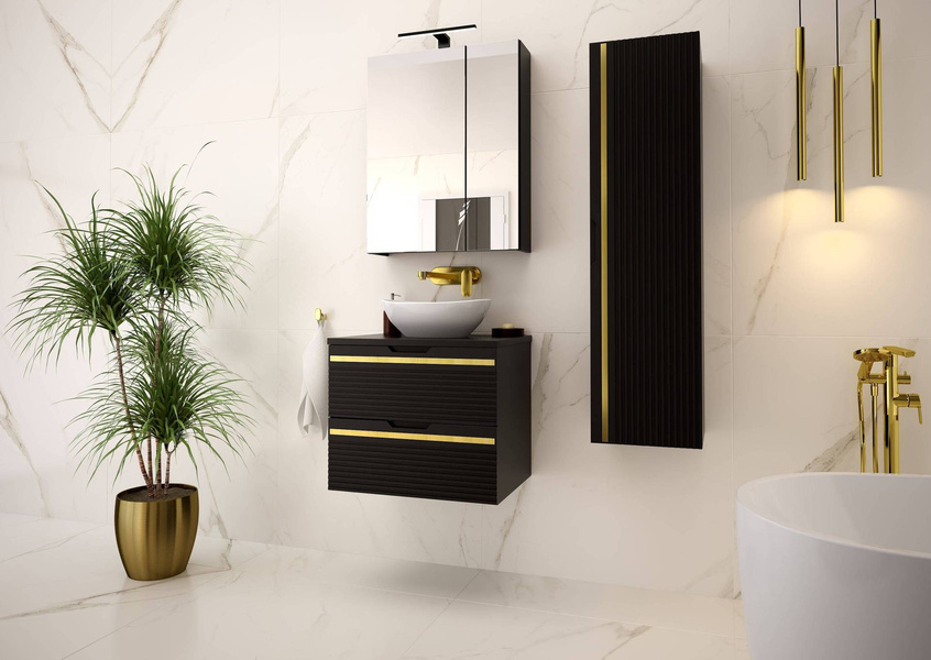 VESPER-02 - Szafka z Umywalką i Blatem 2S 60cm Czarny Mat Zestaw-2