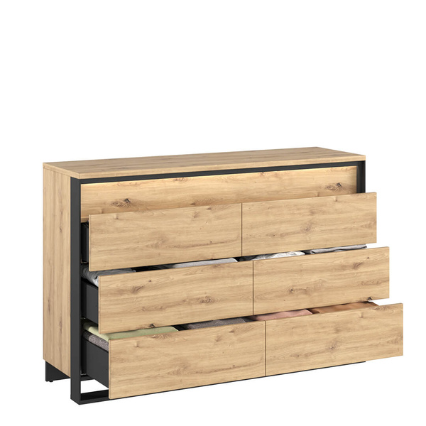 QUANT QS-04 - Komoda 3S Z Oświetleniem Dąb Artisan/Czarna