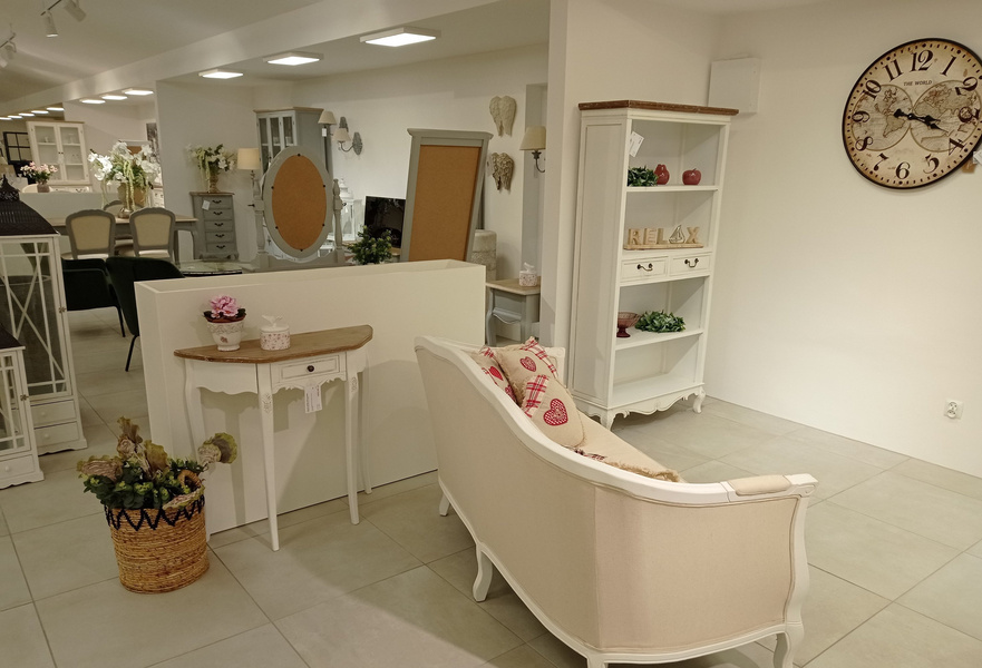 Rimini White 033 Konsola półokragła 1S prowansalska biała z przecieranym brązowym blatem drewno/mdf