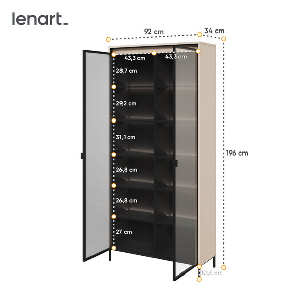 TREND TR-07 - Witryna 2-drzwiowa Z Oświetleniem Beż Piaskowy/Czarny