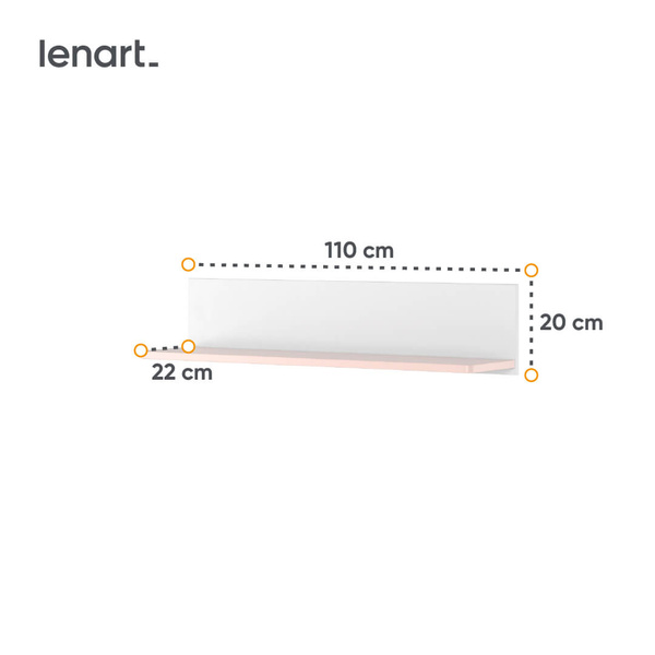 LUNA LN-14 - Półka Wisząca Biała/Różowa