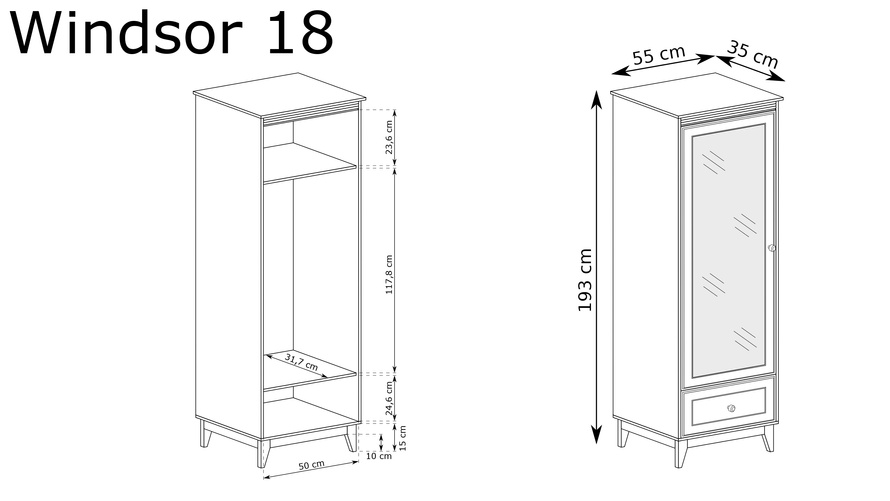 WINDSOR-18 - Szafa 1D1S z Lustrem Cashmere
