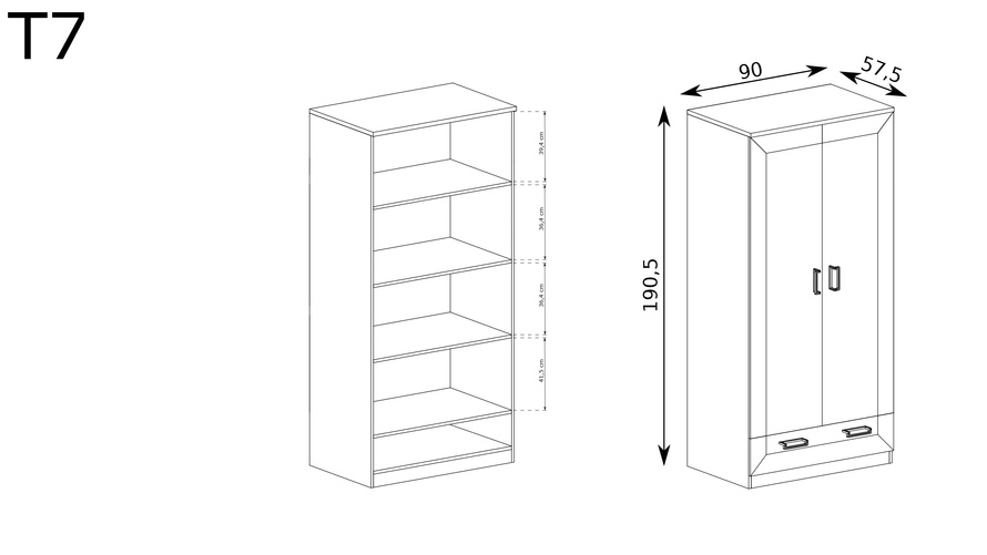 TADEUSZ-7 - Szafa 2-drzwiowa Dąb Lefkas Opcja z Półkami