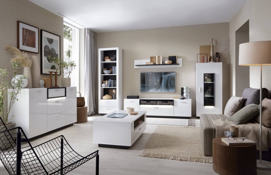 Ravenna RAVK02 – Komoda 2D3S Biały Alpejski/Czarna Perła/Biały Połysk