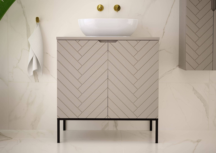 ASPEN-08 - Szafka z Umywalką i Blatem 2D 80cm Kaszmir Zestaw-2 Czarny Stelaż