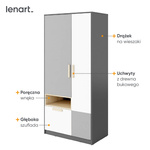 POK PO-02 - Szafa 2D1S Grafit/Buk Ibsen/Szara Jasna