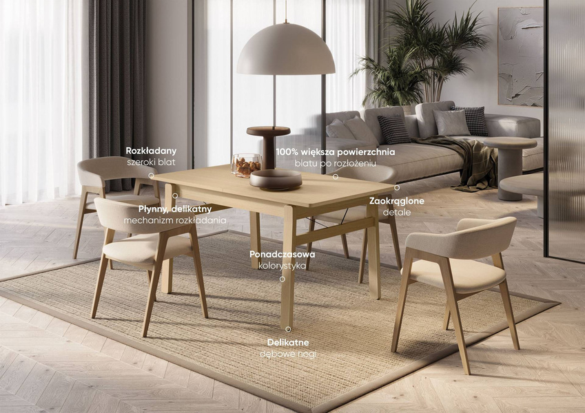 PLOT PT-01 - Stół Rozkładany 149-269 cm Dąb Jasny