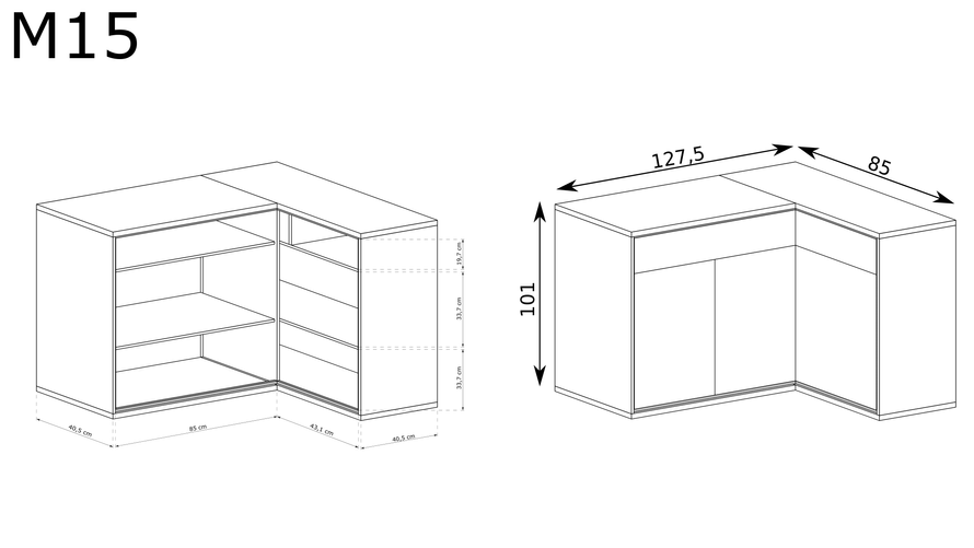 MEDIOLAN-15 - Komoda Narożna 3D2S Hikora