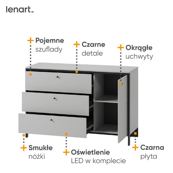 GRIS GS-04 - Komoda 1D3S Szara/Czarna