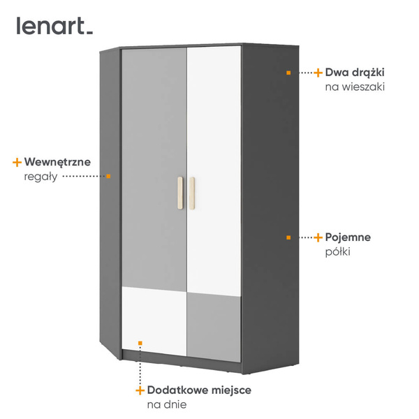 POK PO-01 - Szafa Narożna 95x95 cm Grafit/Buk Ibsen/Szara Jasna