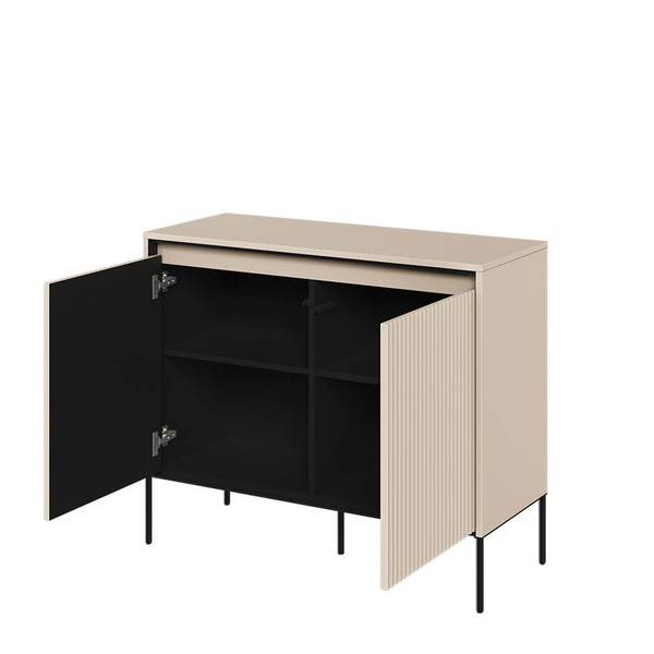 TREND TR-02 - Komoda 2-drzwiowa Z Oświetleniem Beż Piaskowy/Czarny