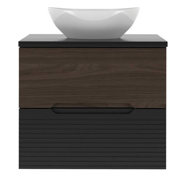 AVELLA-02 - Szafka z Umywalką i Blatem 2S 60cm Czarny Mat Orzech Zestaw-2