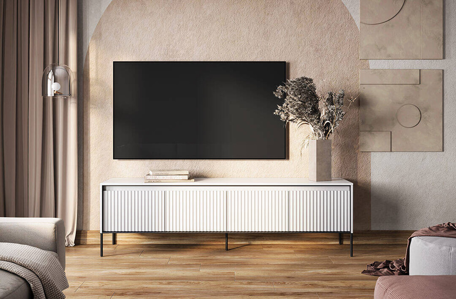 TREND TR-06 - Szafka RTV 4-drzwiowa Z Oświetleniem Szara/Czarna